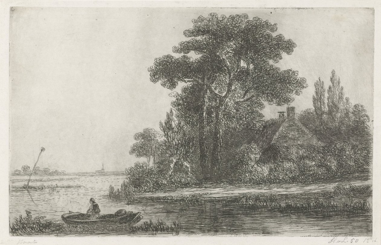 Krajobraz rzeki z latarnią morską autorstwa Hermanus Jan Hendrik van Rijkelijkhuysen