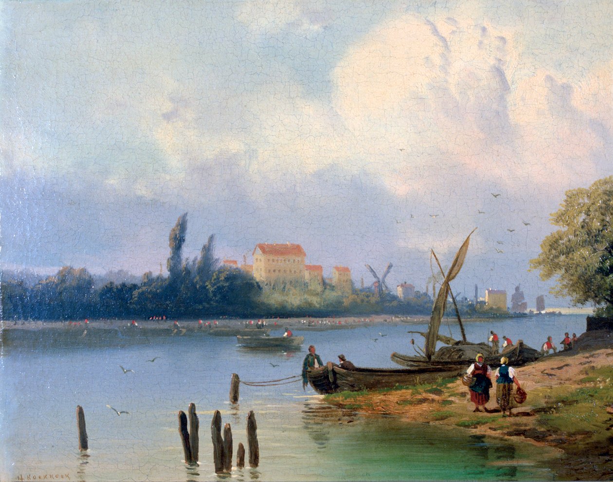 „Ludzie przy łodziach w Holandii”, c1835-1882 autorstwa Hermanus Koekkoek