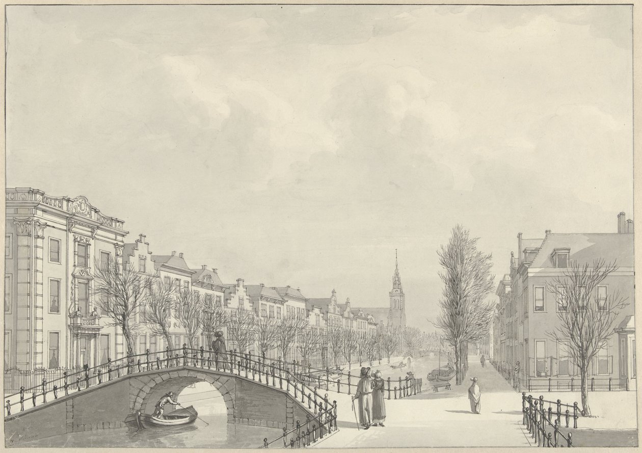 Widok Rapenburga w Lejdzie z Nieuwsteegbrug, 1807 autorstwa Hermanus Numan (signed by artist)