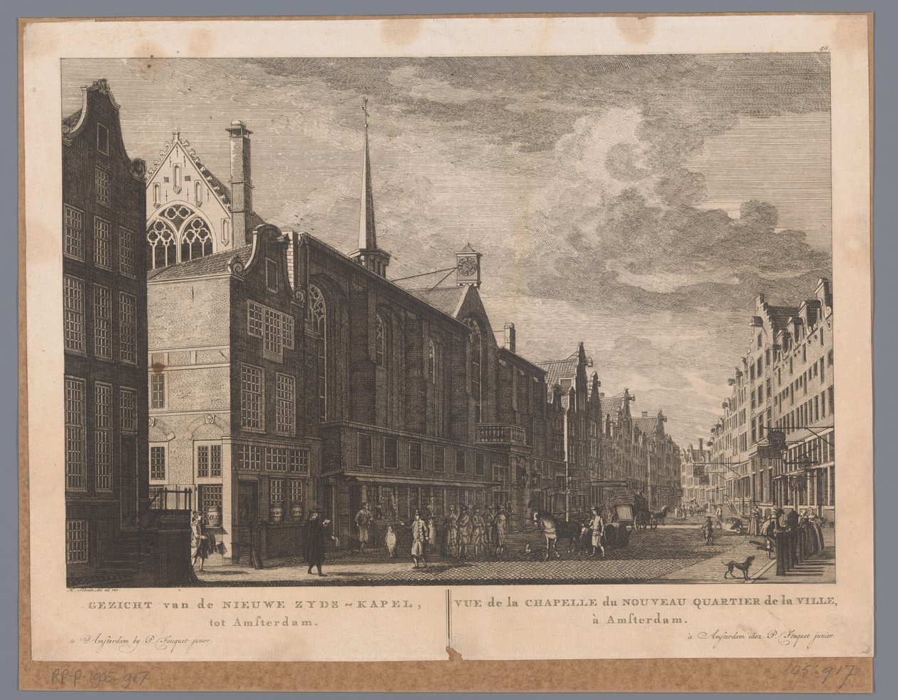 Widok na Heilige Stede (Nieuwezijds Kapel) w Amsterdamie Widok na Nową Kaplicę Zydów, do Amsterdamu / Vue de la Chapelle du Nouveau Quartier de la Ville, à Amsterdam (tytuł na obiekcie) Atlas Fouquet (tytuł serii) autorstwa Hermanus Petrus Schouten (possibly)