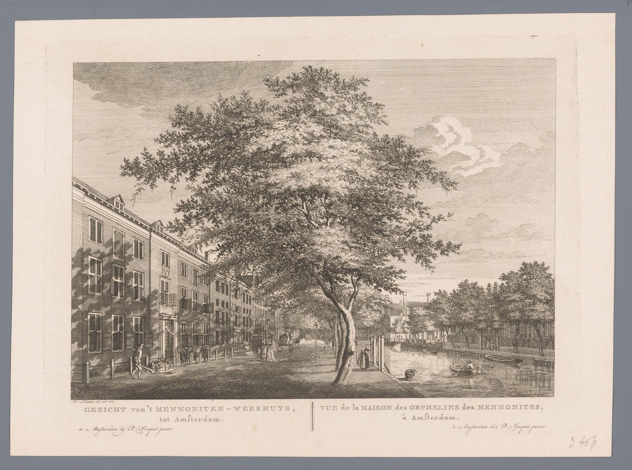 Widok sierocińca menonitów w Amsterdamie Widok sierocińca menonitów, do Amsterdamu / Vue de la Maison des Orphelins des Mennonites, à Amsterdam (tytuł na obiekcie) autorstwa Hermanus Petrus Schouten (possibly)