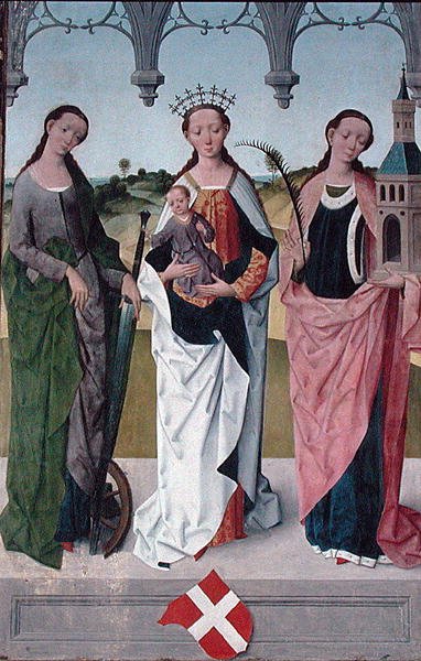 Św. Katarzyna, Dziewica Maryja i Św. Barbara, z ołtarza głównego kościoła Św. Mikołaja, 1481 (więcej) (zob. 197688-90, 197692) autorstwa Hermen Rode
