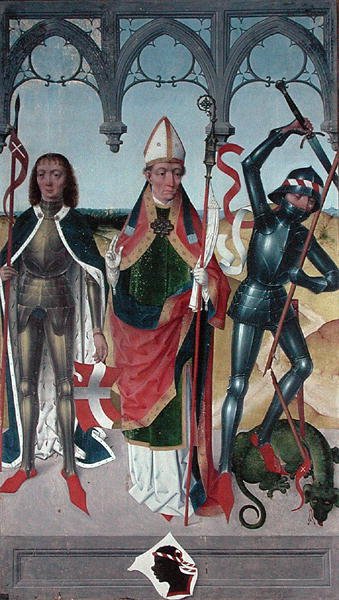 Św. Jerzy, Św. Mikołaj i Św. Wiktor z Marsylii, z ołtarza głównego kościoła Św. Mikołaja, 1481 (szczegóły) (patrz 197688, 197690-92) autorstwa Hermen Rode