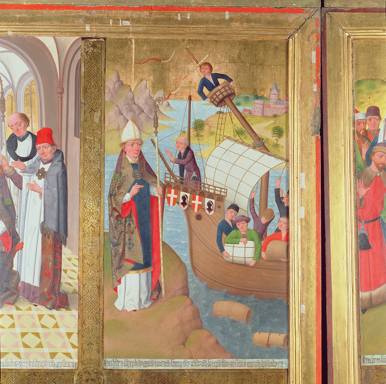 Św. Mikołaj ratujący statek, z ołtarza głównego kościoła Św. Mikołaja, 1481 (szczegół) (patrz 197688-89, 197691-92) autorstwa Hermen Rode