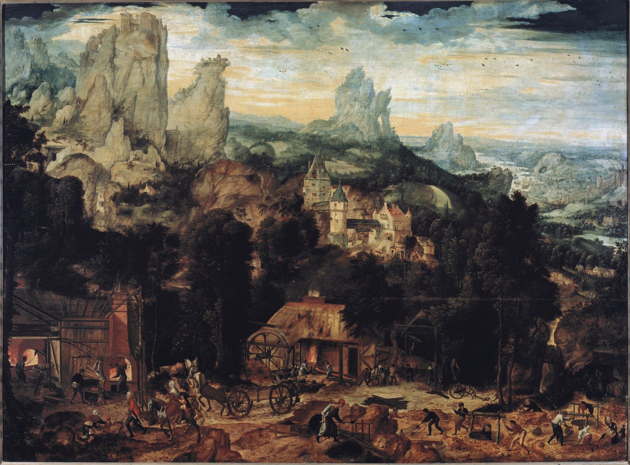 Kopalnie miedzi - Olej na płótnie autorstwa Herri met de (c.1510 p.1550) Bles
