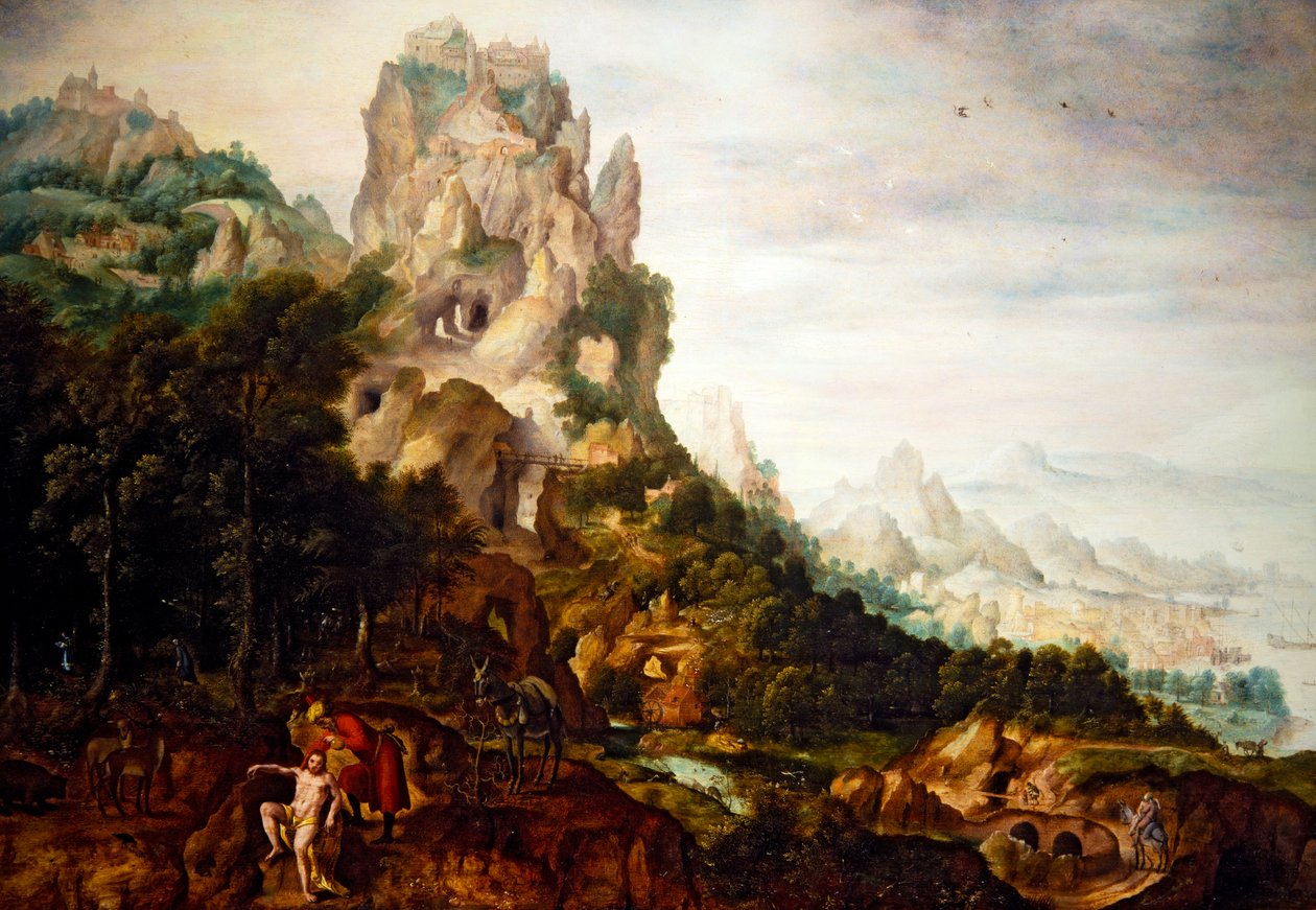 Dobry Samarytanin (olej na panelu) autorstwa Herri met de (c.1510 p.1550) Bles