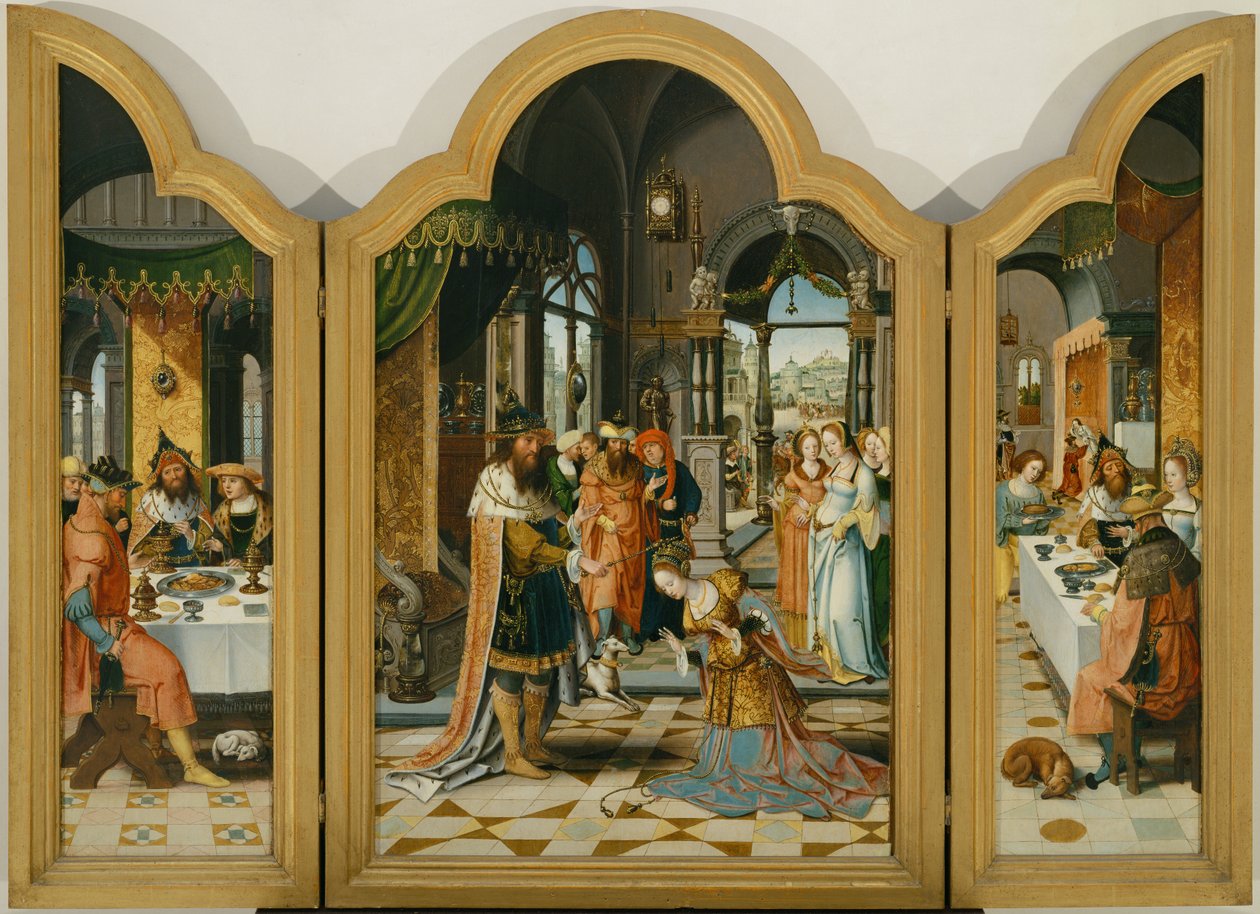 Opowieść o Dawidzie i Batszebie, Tryptyk (malarstwo na drewnie) autorstwa Herri met de (c.1510 p.1550) Bles
