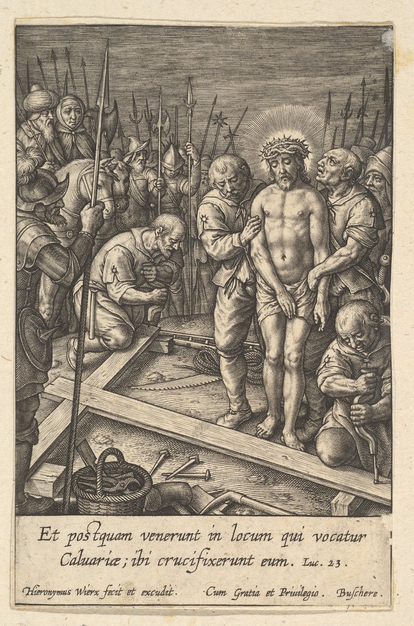 Przygotowanie krzyża przed 1619 r. autorstwa Hieronymous Wierix