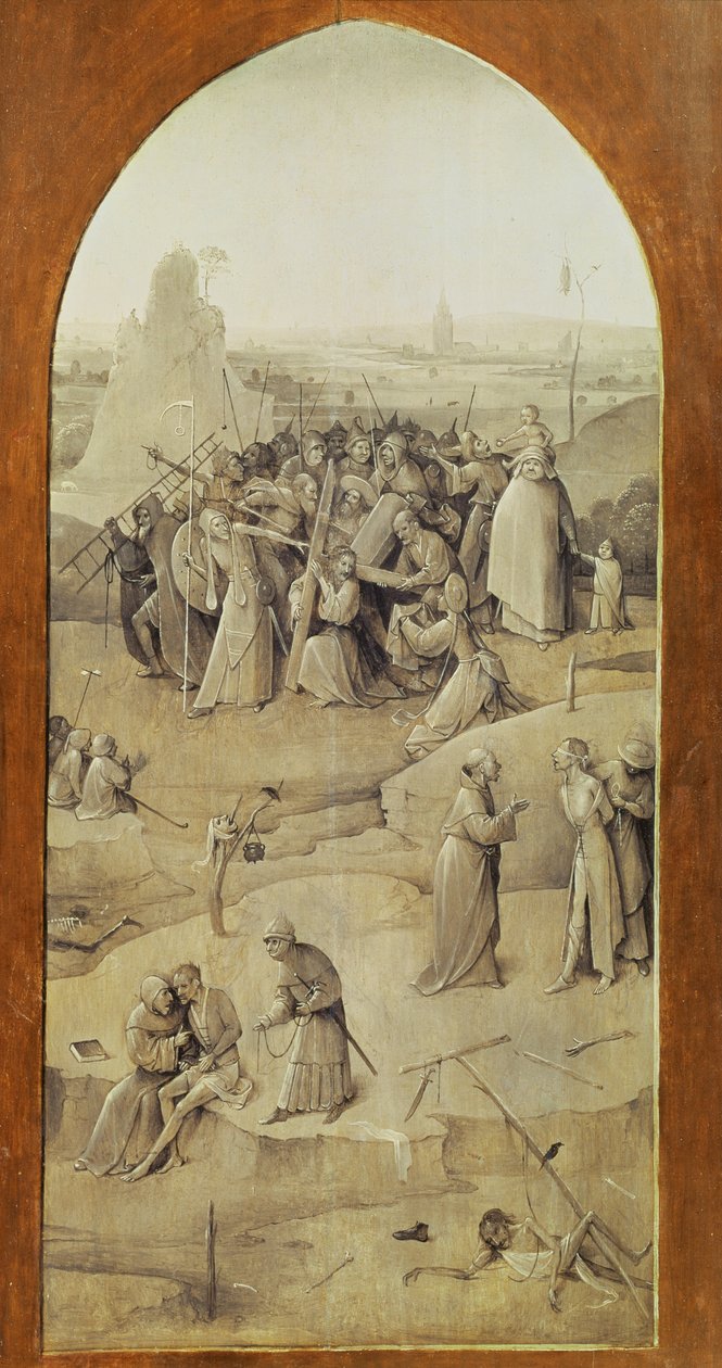 Chrystus w drodze na Kalwarię, z tryptyku Kuszenie św. Antoniego (poza prawym panelem) (patrz także 821, 35965, 44162, 59834 i 67838) autorstwa Hieronymus Bosch
