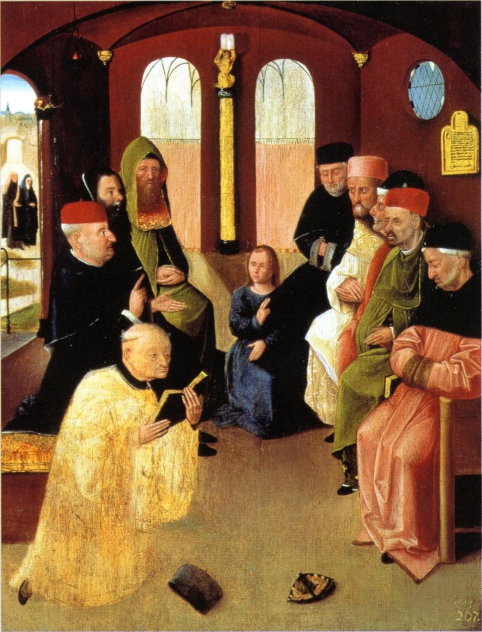 Spór Chrystusa z lekarzami w świątyni po przywróceniu autorstwa Hieronymus Bosch
