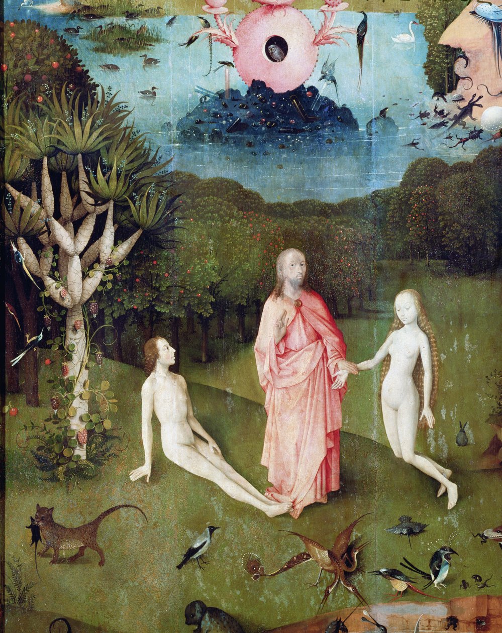 Ogród rozkoszy ziemskich: Ogród Eden, lewe skrzydło tryptyku, ok. 1500 (detal z 37912) autorstwa Hieronymus Bosch