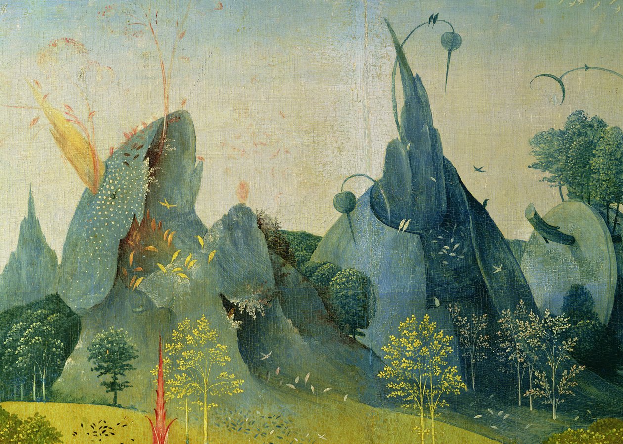 The Garden of Eden, szczegół z prawego panelu Ogrodu ziemskich rozkoszy, ok. 1500 (patrz 37912 i 146963) autorstwa Hieronymus Bosch