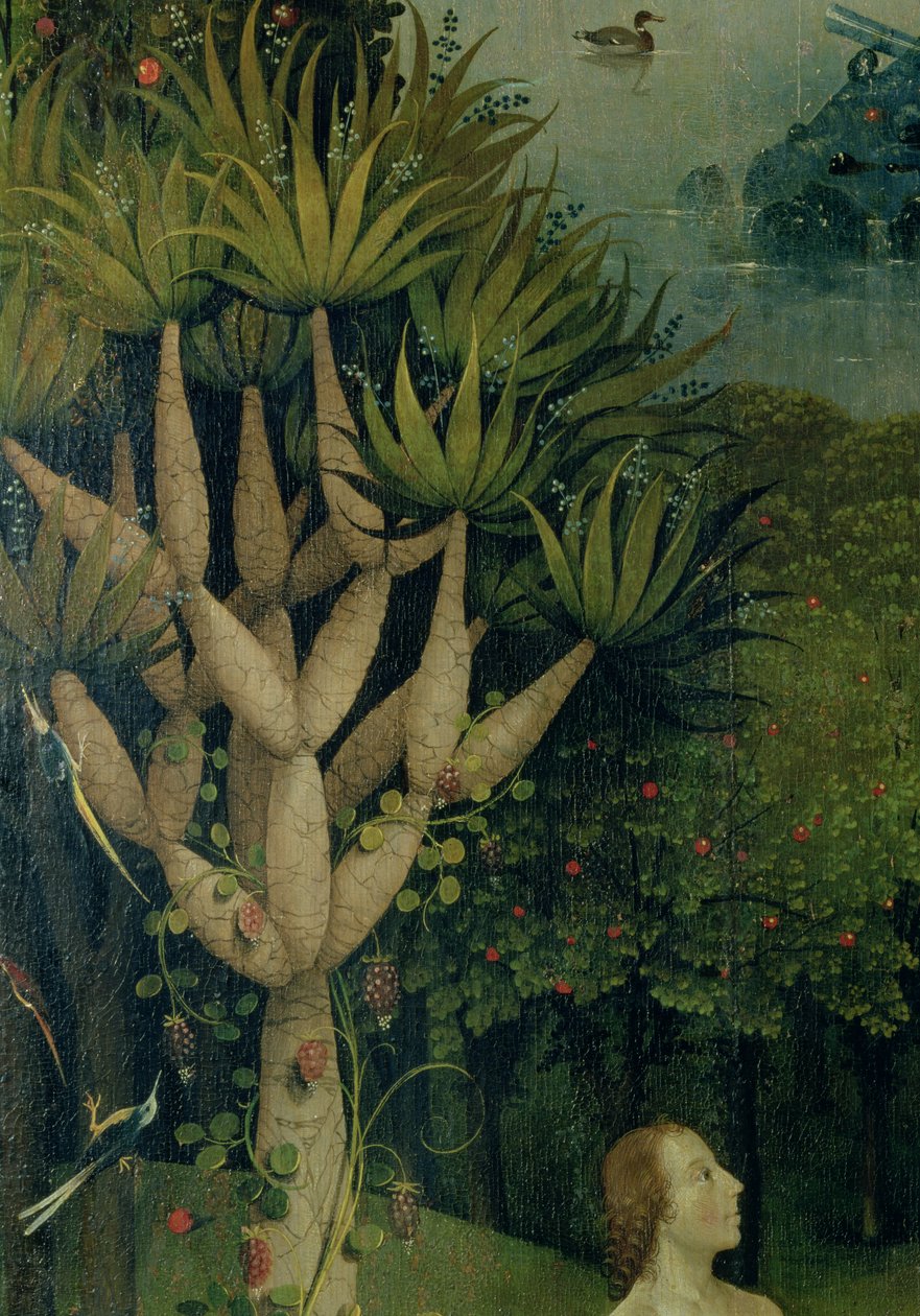 Drzewo poznania dobra i zła, szczegół z prawego panelu Ogrodu rozkoszy ziemskich, ok. 1500 autorstwa Hieronymus Bosch