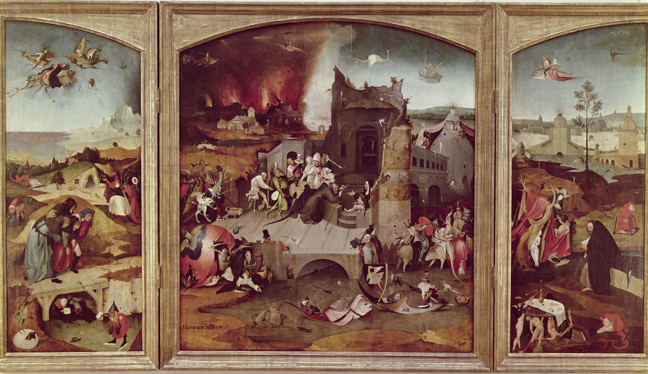 Гэгээн Энтони полигийн уруу таталтын триптих autorstwa Hieronymus Bosch