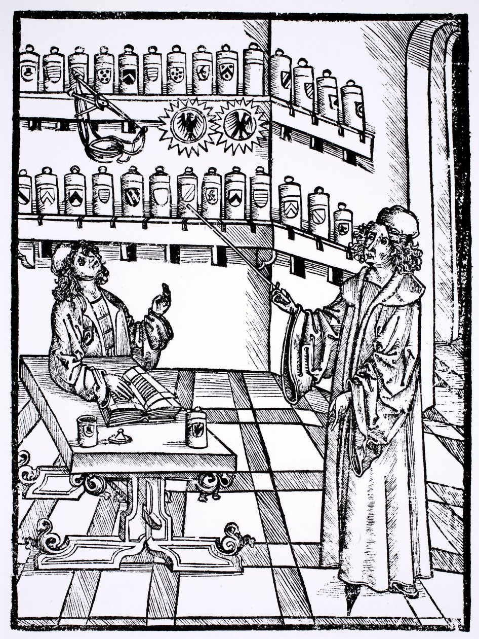 Aptekarz, z „Das Buch der Cirugia” wydanego w Strasburgu w 1497 r. autorstwa Hieronymus Brunschwig