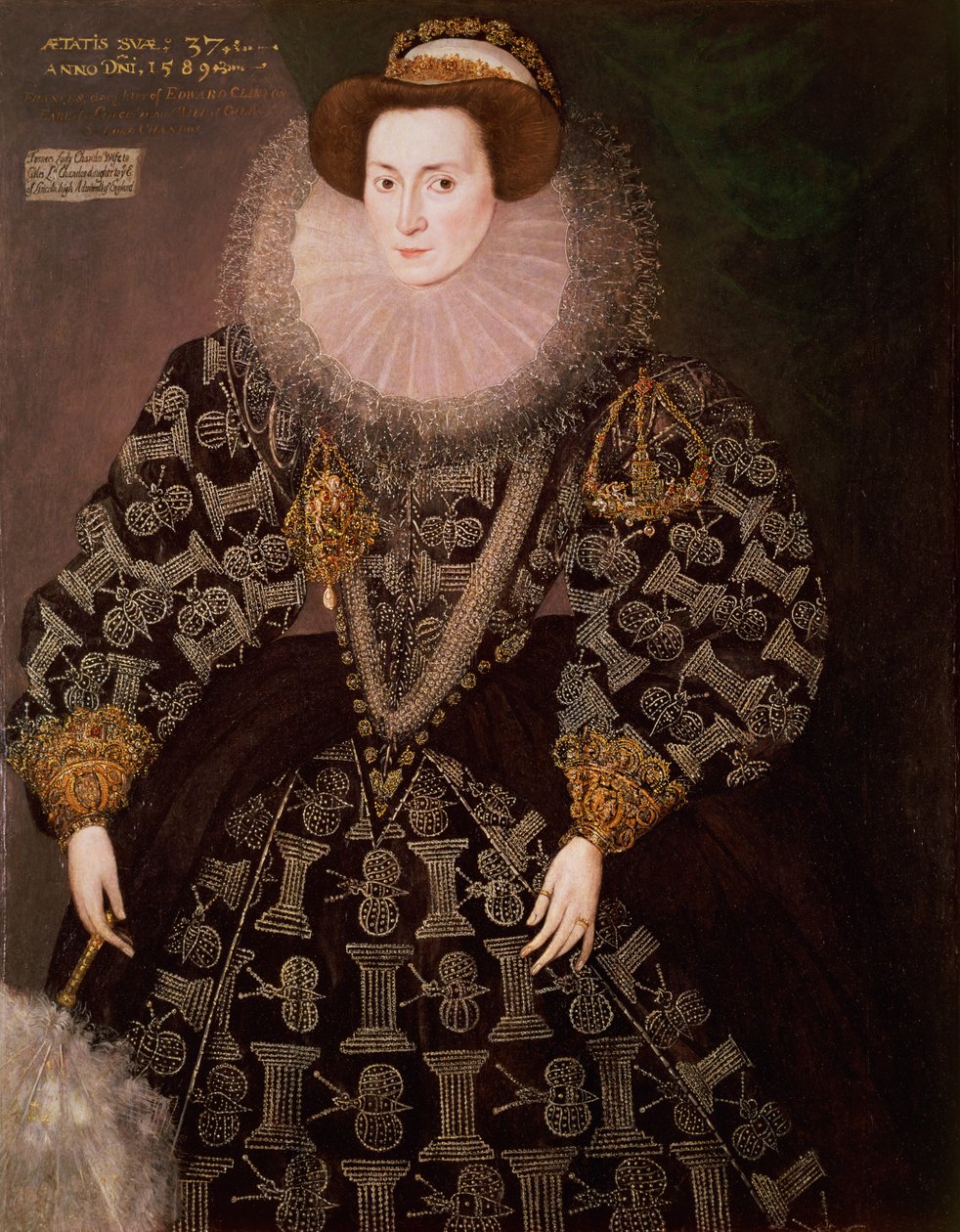 Frances Clinton, Lady Chandos (1552-1623), 1589 (olej na płótnie przeniesiony z panelu) autorstwa Hieronymus Custodis