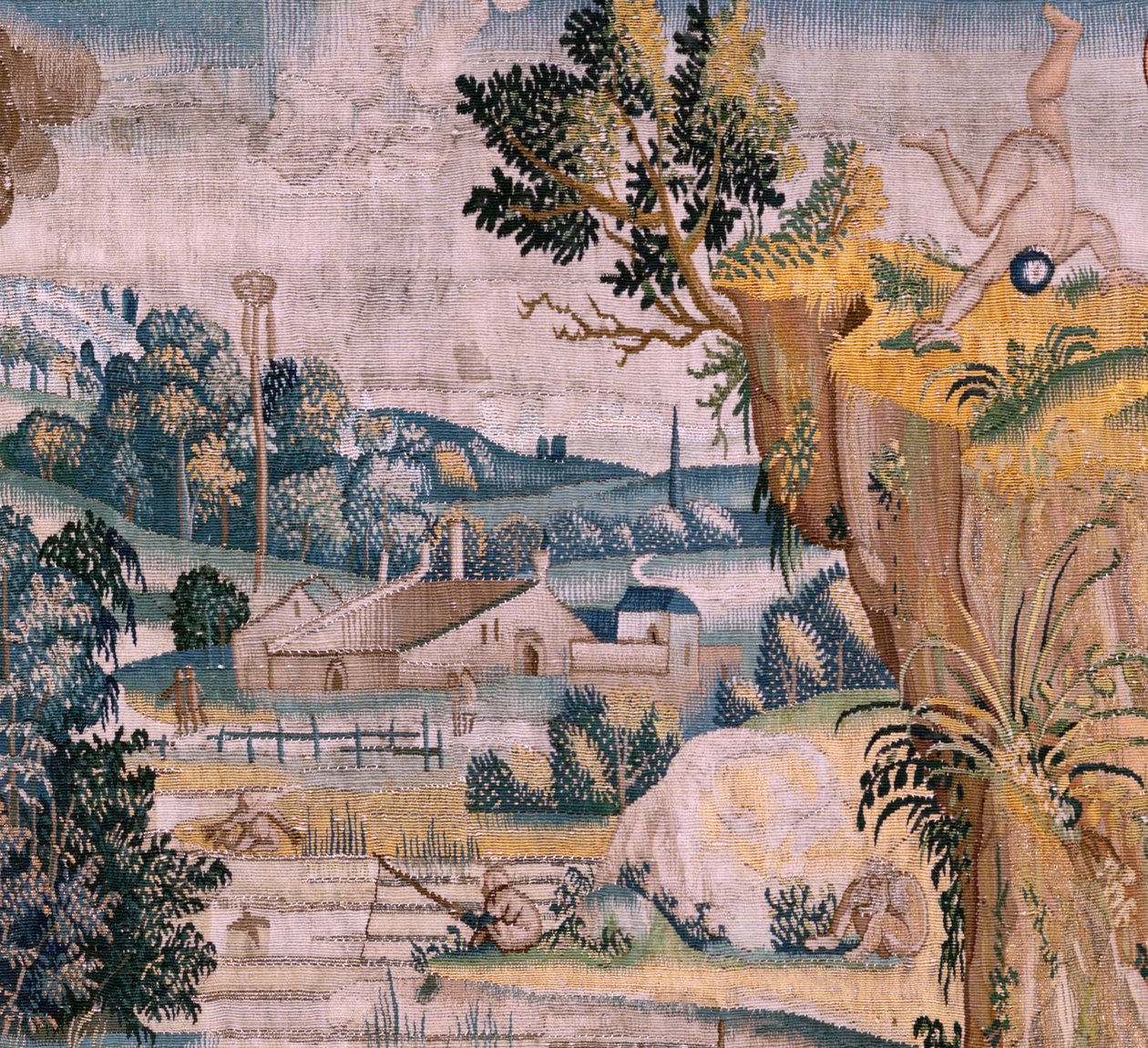 Flamandzki gobelin. Seria Cztery arrasy według Hieronima Boscha. Św. Antoni w modlitwie (San Antonio en oración). Drugi gobelin w serii. Model Zainspirowany twórczością Hieronima Boscha. Manufaktura Nieznany warsztat, Bruksela. Przed 1560. Tkanina Go autorstwa Hieronymus (after) Bosch