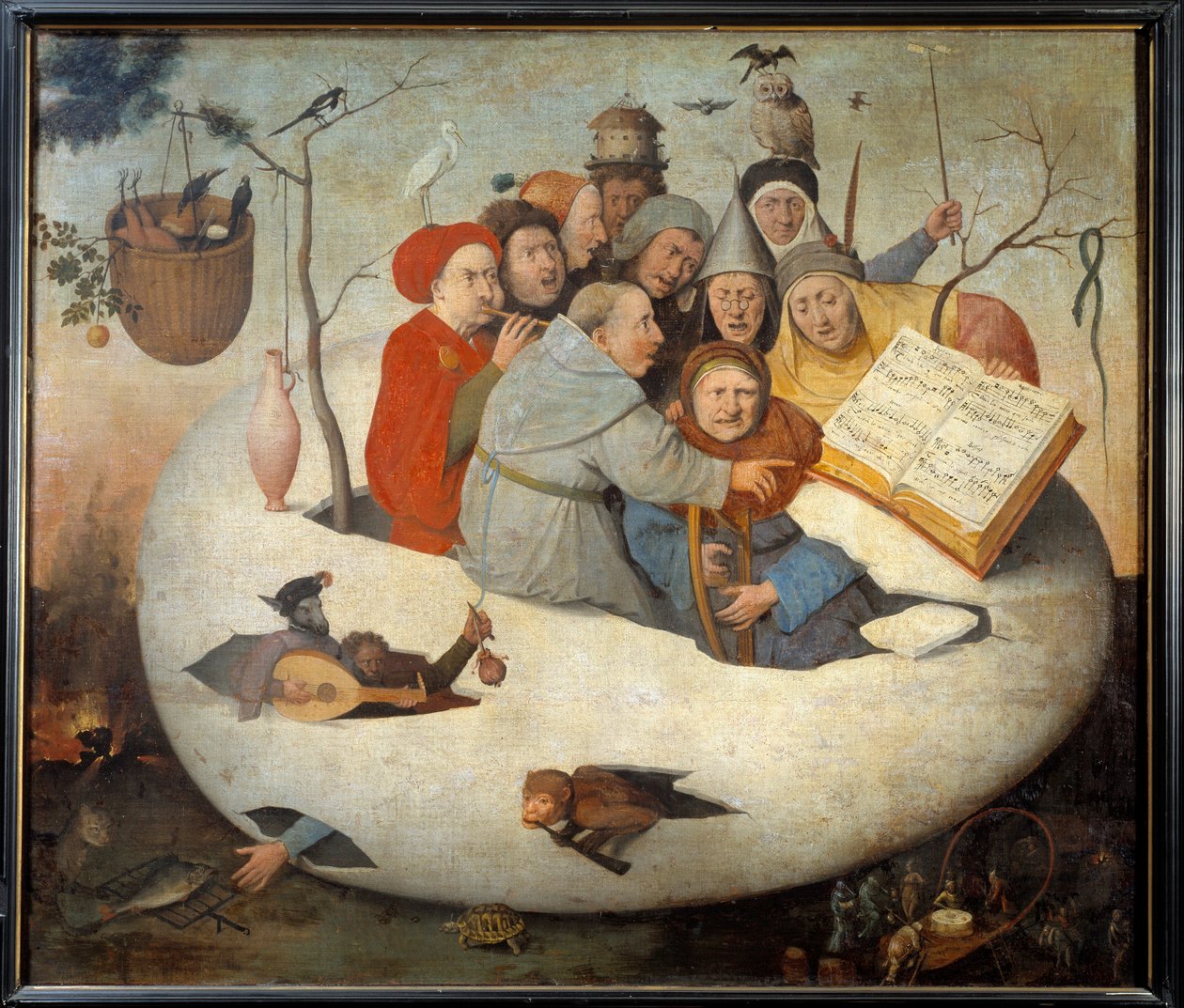 Koncert w jajku Satyra na alchemię symbolizowana przez filozoficzne jajko. Obraz wg Hieronima Van Aekena (Aken) dit Jerome Bosch (1450-1516) XV w. Ndz. 1,08x1,26 m Lille, musee des Beaux Arts. - Koncert w jajku. Satyra z alchemii sym autorstwa Hieronymus (after) Bosch