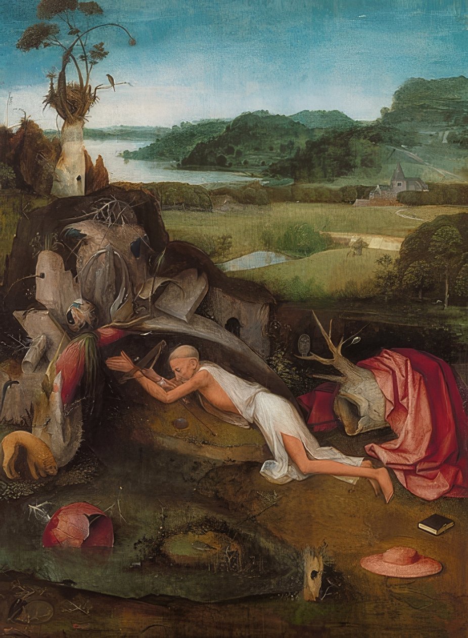 Św. Jerome na pustyni. Około 1490 r. autorstwa Hieronymus Bosch
