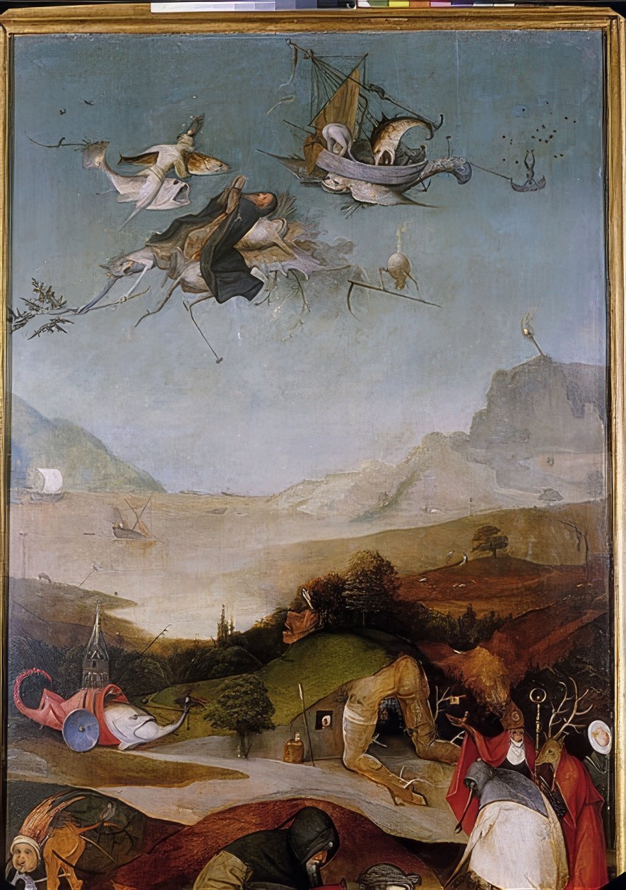 Kuszenie św. Antoniego (Triptycon, fragment lewego skrzydła) autorstwa Hieronymus Bosch