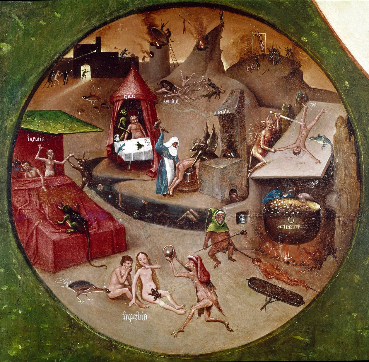 Piekło. Szczegół siedmiu grzechów głównych i czterech rzeczy ostatecznych (olej na panelu) autorstwa Hieronymus Bosch