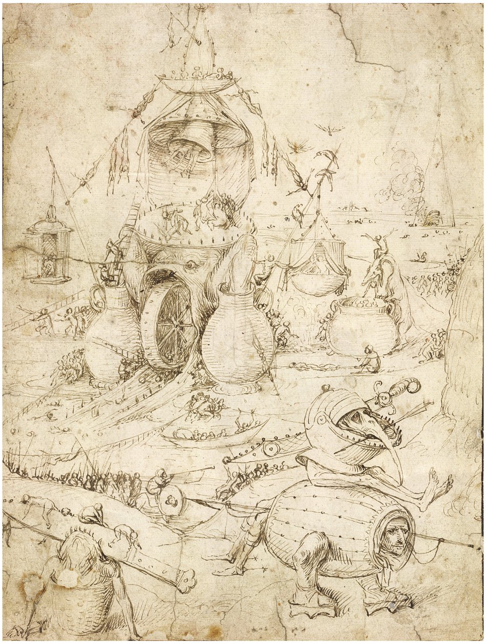 Piekielny krajobraz par Bosch, Hieronymus (ok. 1450-1516). Pióro, brązowy tusz indyjski na papierze, ok. 1900 r. 1500, kolekcja prywatna autorstwa Hieronymus Bosch