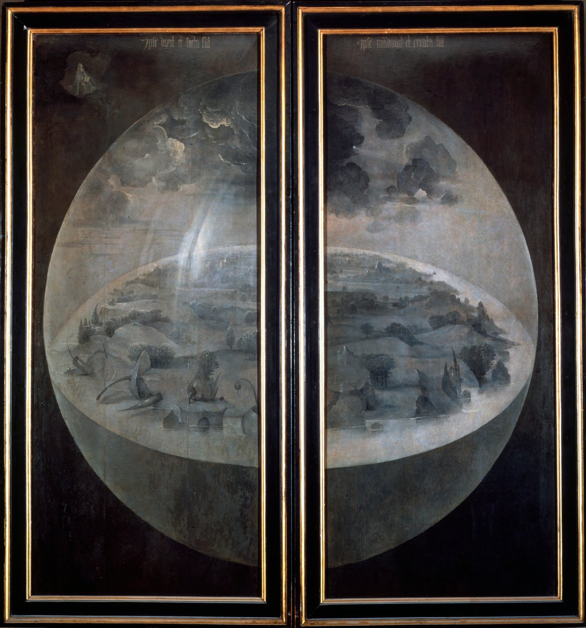 Stworzenie Świata, zamknięte drzwi tryptyku Ogród rozkoszy ziemskich, ok. 1500 autorstwa Hieronymus Bosch
