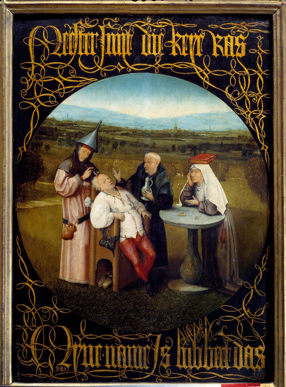 Wydobycie Kamienia Folie. Obraz Hieronymusa Van Aekena (Aken) dit Jerome Bosch (1450-1516) autorstwa Hieronymus Bosch