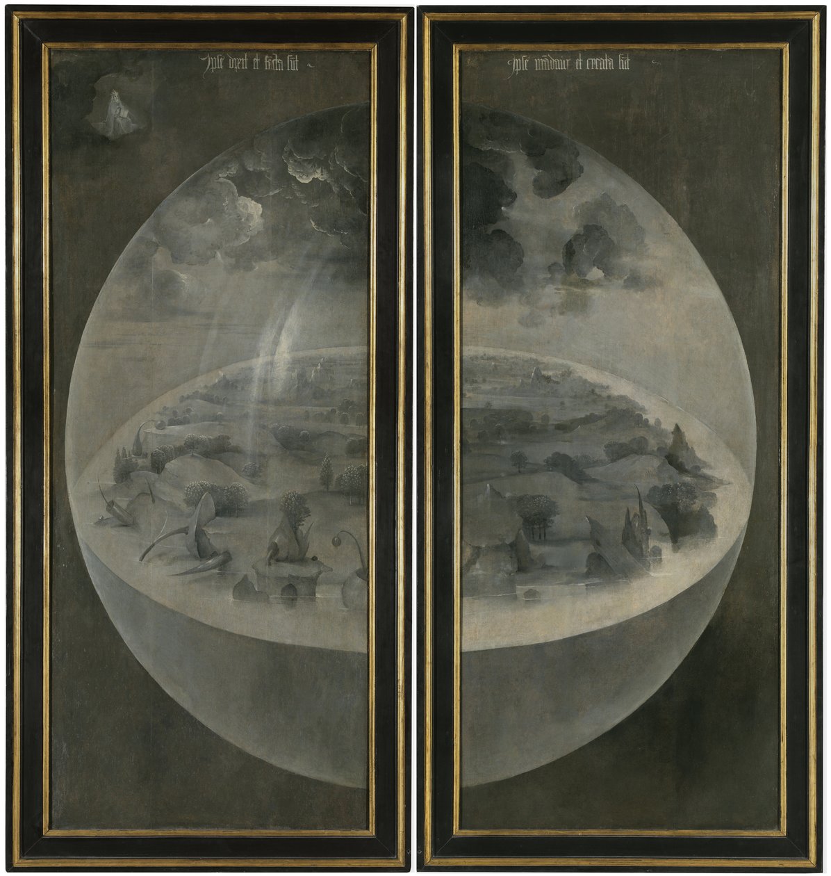 Ogród rozkoszy ziemskich. Tryptyk, rewers: Stworzenie autorstwa Hieronymus Bosch