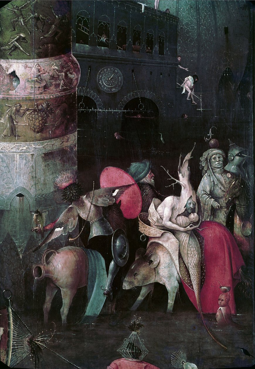 Kuszenie św. Antoniego Fragment środkowego panelu tryptyku, Między 1495 a 1515 autorstwa Hieronymus Bosch