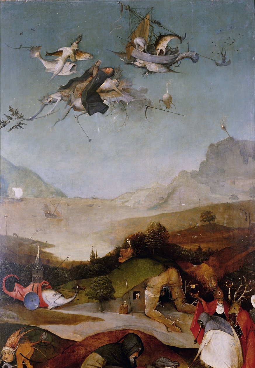 Kuszenie św. Antoniego Detal lewego skrzydła tryptyku, Między 1495 a 1515 autorstwa Hieronymus Bosch