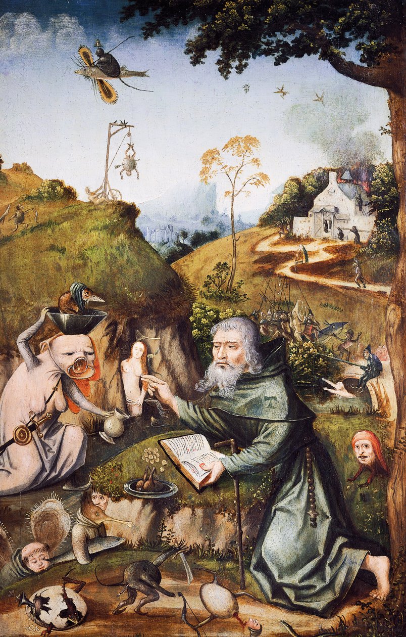 Kuszenie św. Antoniego, Hieronymus Bosch (ok. 1450-1516), olej na desce. Holandia autorstwa Hieronymus Bosch