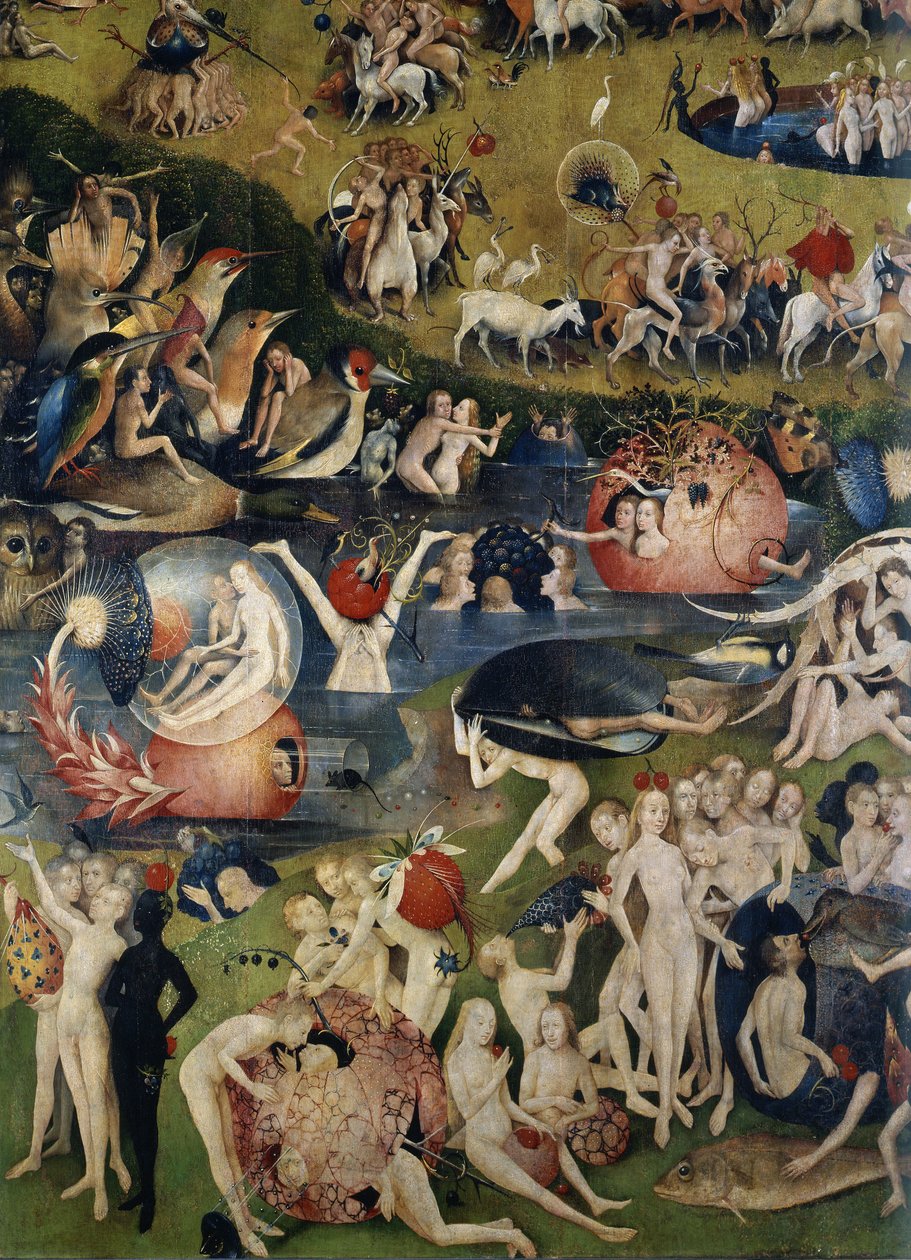 Ogród przysmaków. Detal centralnej części tryptyku autorstwa Hieronymus Bosch