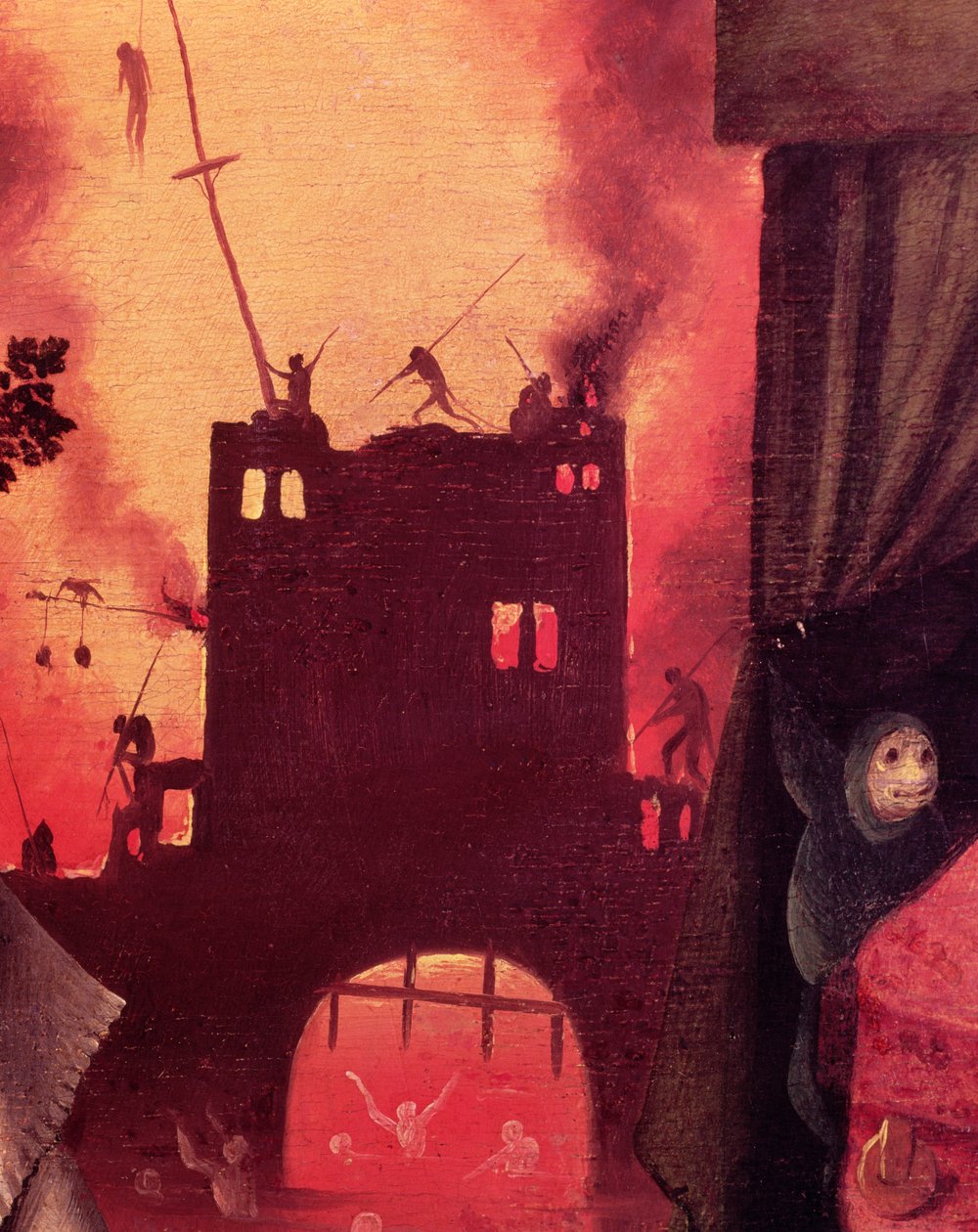 Tondals Vision, szczegół płonącego panelu bramy 61761 autorstwa Hieronymus Bosch