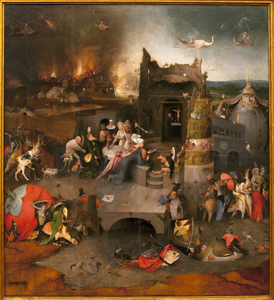 Tryptyk z pokusami - część centralna: kuszenie św. Antoniego Wielkiego (lub św. Antoniego Pustelnika lub św. Tryptyk kusicielki autorstwa Hieronymus Bosch