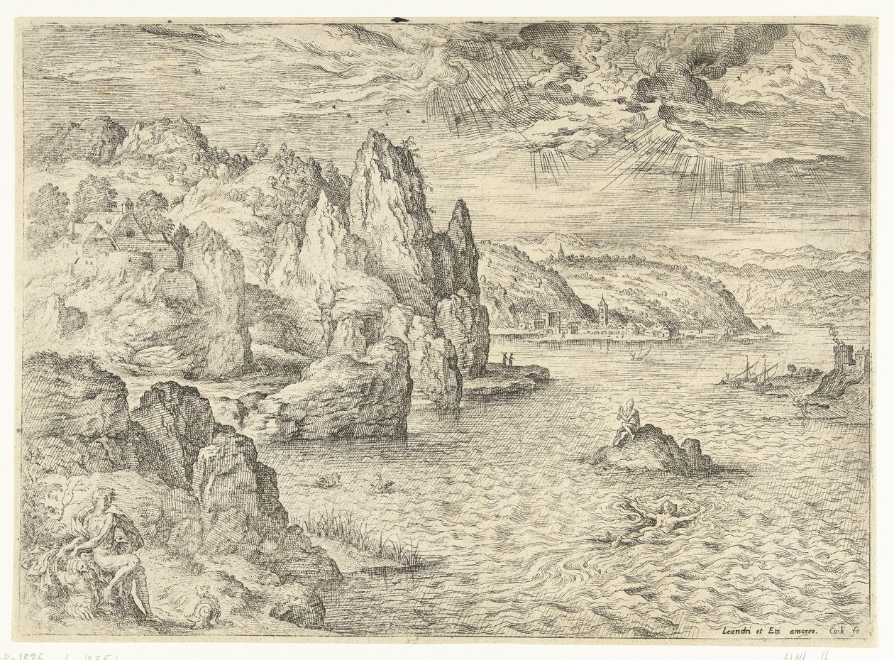 Bohater i Leander Pejzaże ze scenami biblijnymi i mitologicznymi (tytuł serii) autorstwa Hieronymus Cock