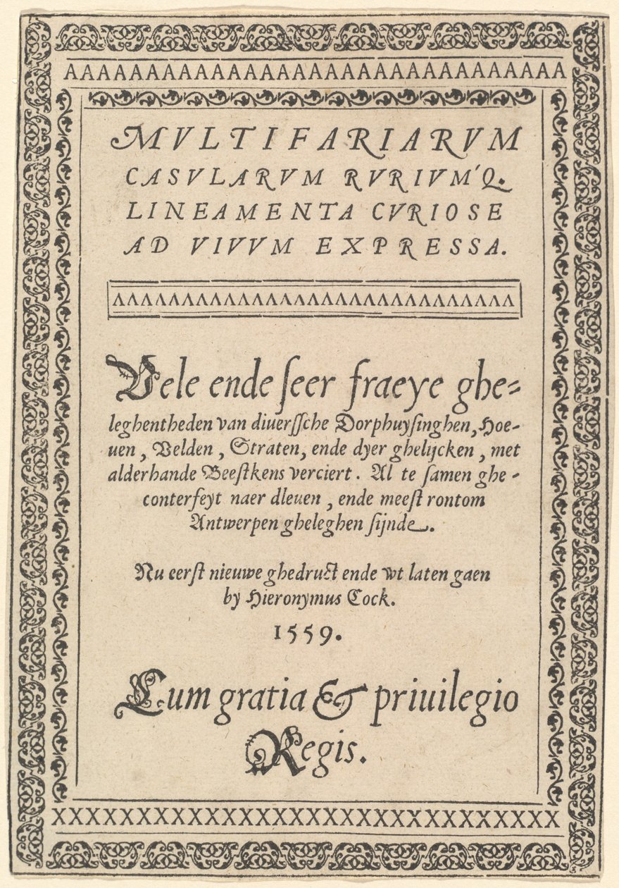 Strona tytułowa dzieła „Multifariarum Casularum” autorstwa Hieronymus Cock