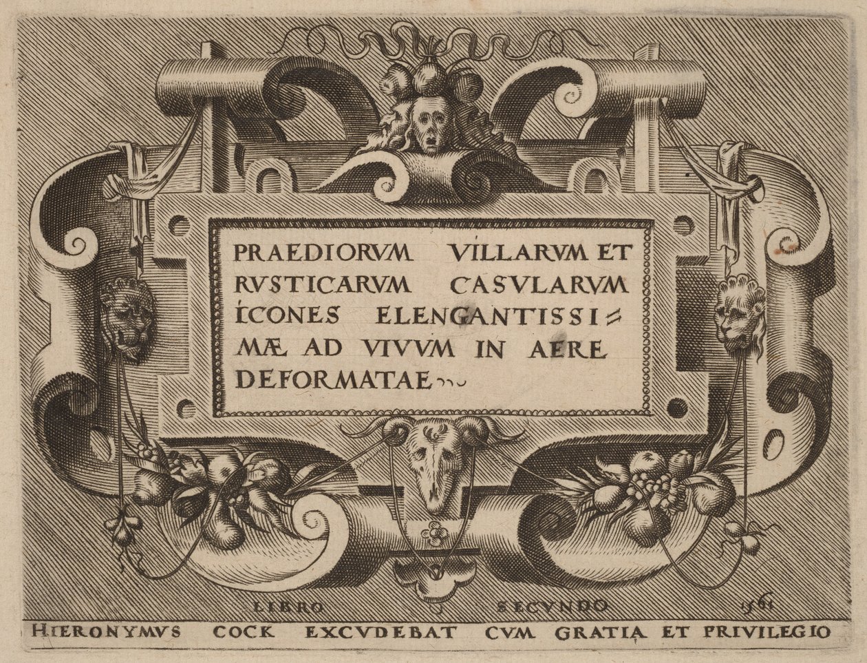 Strona tytułowa dzieła „Praediorum Villarum” autorstwa Hieronymus Cock