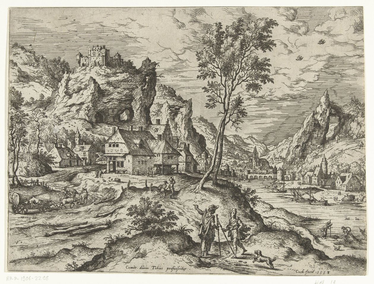 Tobiasz i Anioł Pejzaże ze scenami biblijnymi i mitologicznymi (tytuł serii) autorstwa Hieronymus Cock