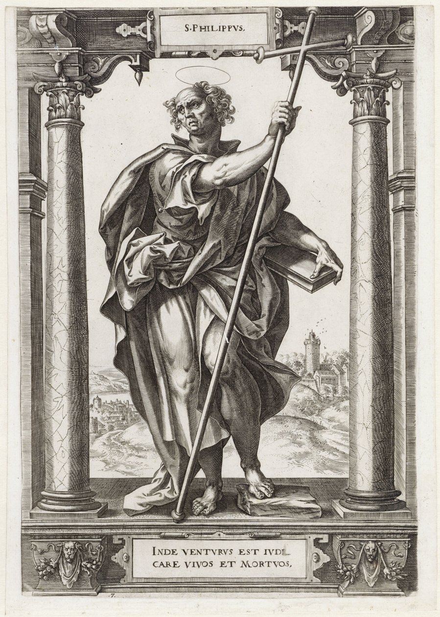 Św. Filip S. Philippvs (tytuł na obiekcie) Chrystus i dwunastu apostołów i św. Paweł (tytuł serii) autorstwa Hieronymus Wierix