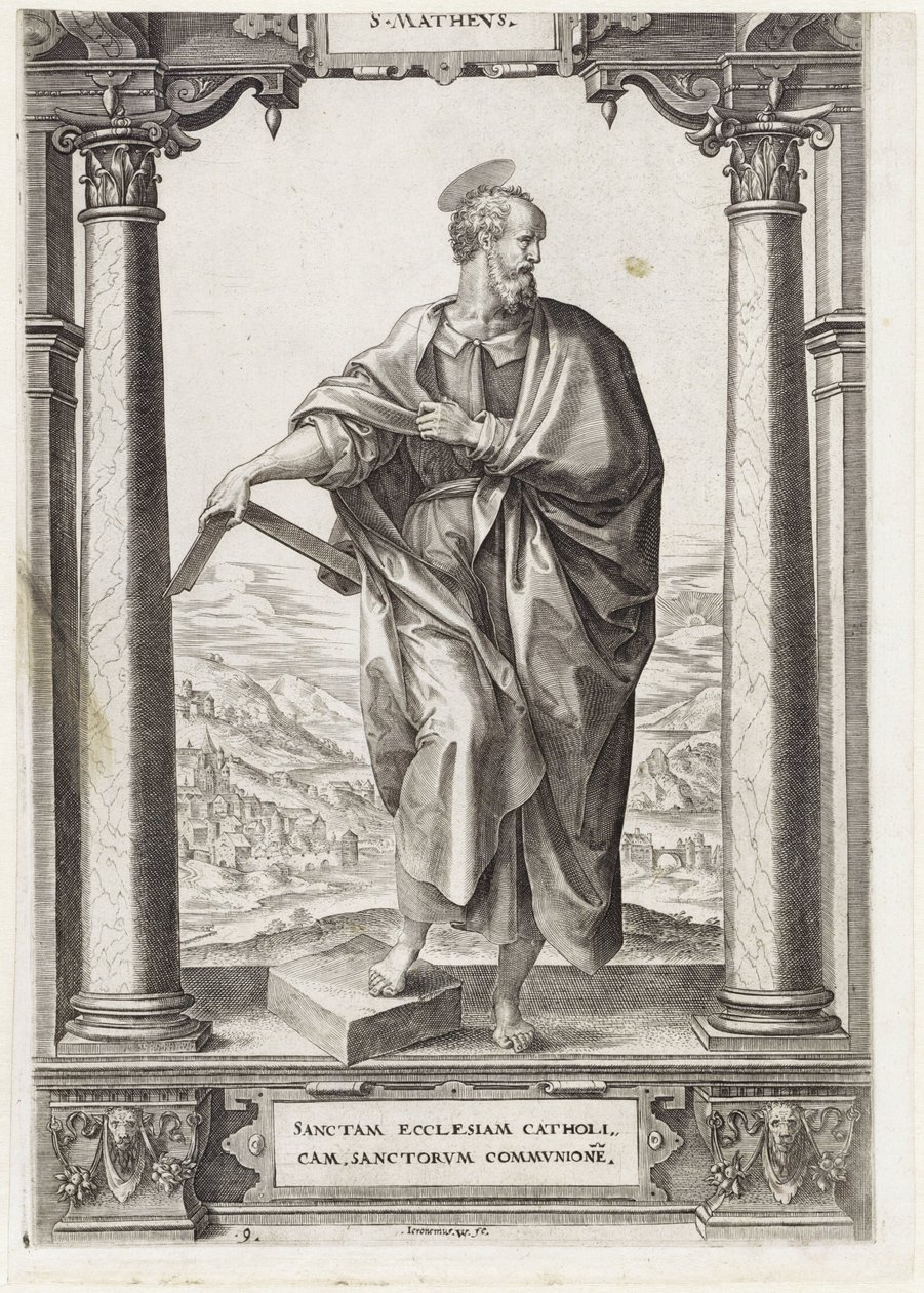 H. Mateusz S. Mathevs (tytuł na obiekcie) Chrystus i dwunastu apostołów i św. Paweł (tytuł serii) autorstwa Hieronymus Wierix