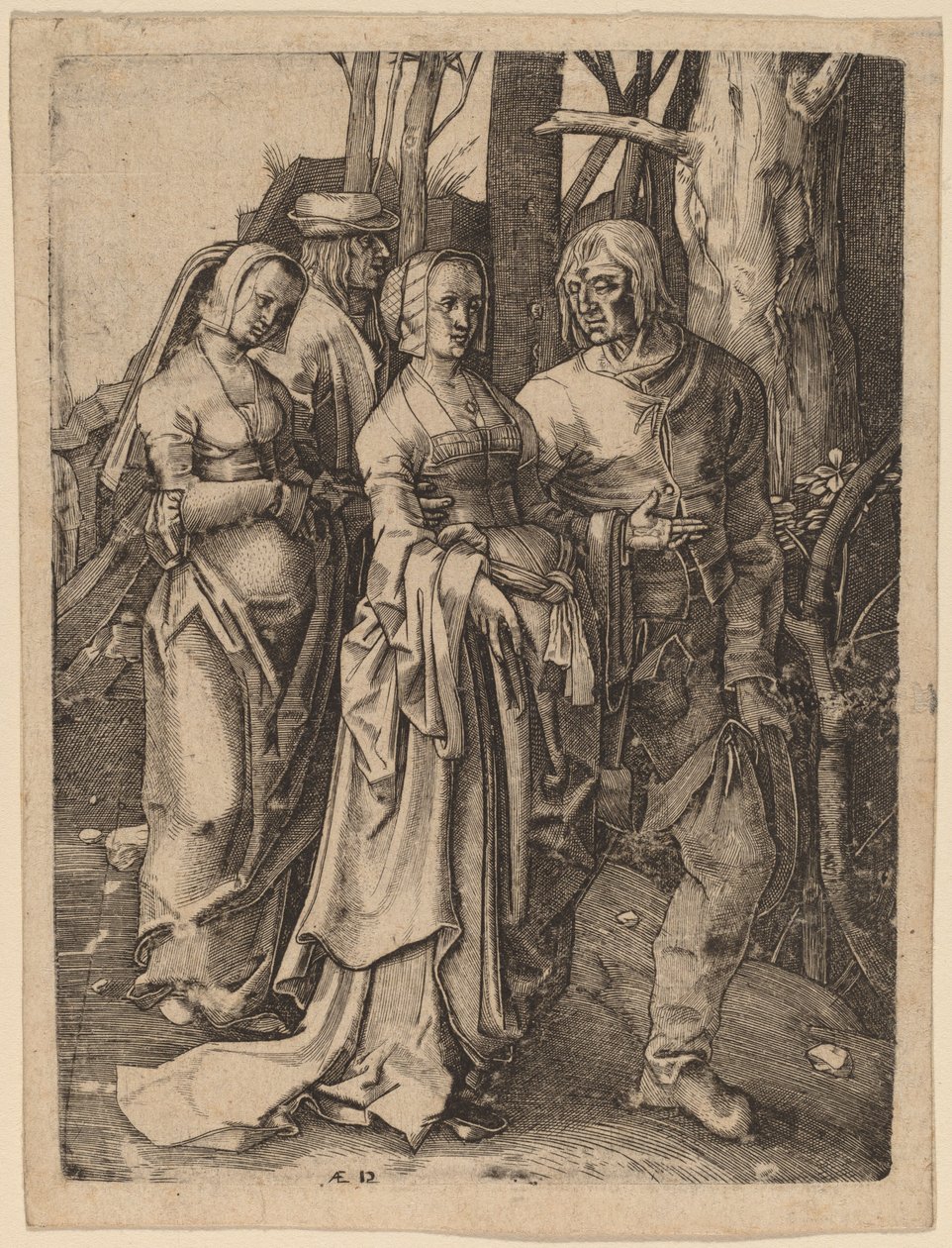 Dwie pary w lesie autorstwa Hieronymus Wierix after Lucas van Leyden