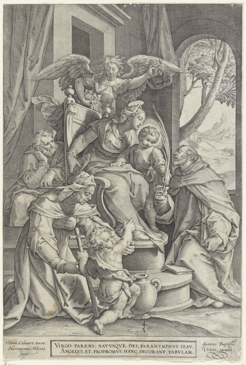 Święta Rodzina z Elżbietą i Janem Chrzcicielem, według Denysa Calvaerta, 1563 - przed 1611 autorstwa Hieronymus or Jerome Wierix