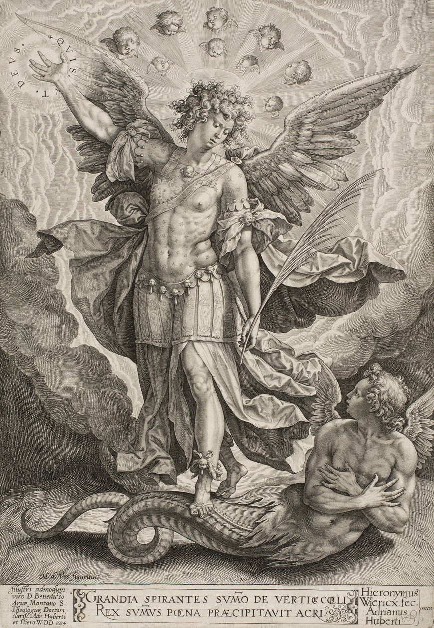Św. Michał triumfujący nad smokiem, 1584 autorstwa Hieronymus or Jerome Wierix