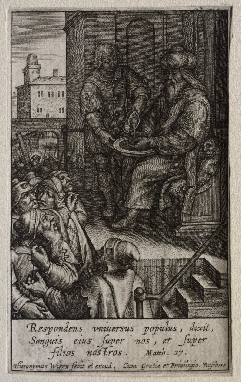 Pasja: Piłat myje ręce. autorstwa Hieronymus or Jerome Wierix