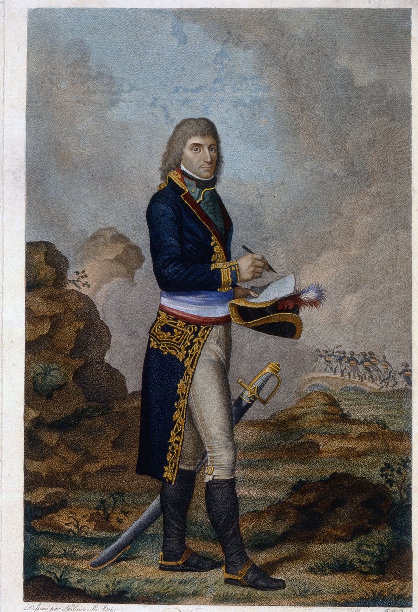 Portret cesarza Napoleona Bonaparte (1769-1821). (Portret cesarza Napoleona Bonaparte). Dzieło Hilaire Ledru (1769-1840), rycina kolorowana akwarelą, ok. 1810 r. Sztuka francuska autorstwa Hilaire Ledru