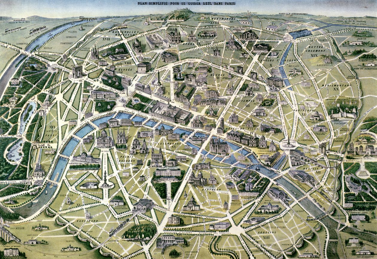Mapa Paryża w okresie „Grands Travaux” Barona Georgesa Haussmanna (1809-91) 1864 autorstwa Hilaire Guesnu
