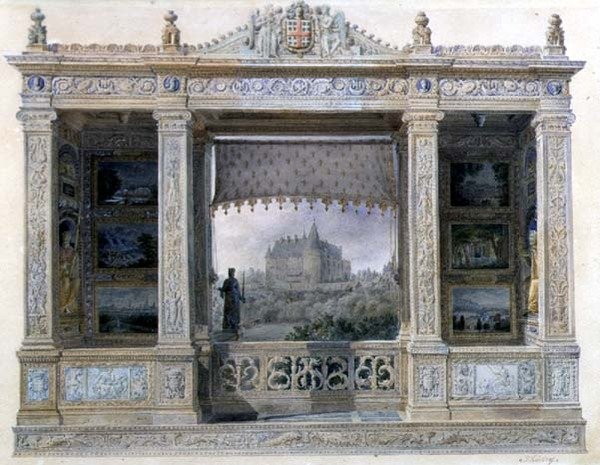 Zamek Chatillon-Coligny-Montmorency, ok.1820 (akwarela na papierze) autorstwa Hilaire Thierry