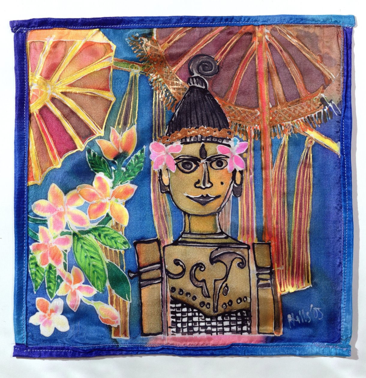 Balinese Puppet, 2005 (barwniki na jedwabiu) autorstwa Hilary Simon
