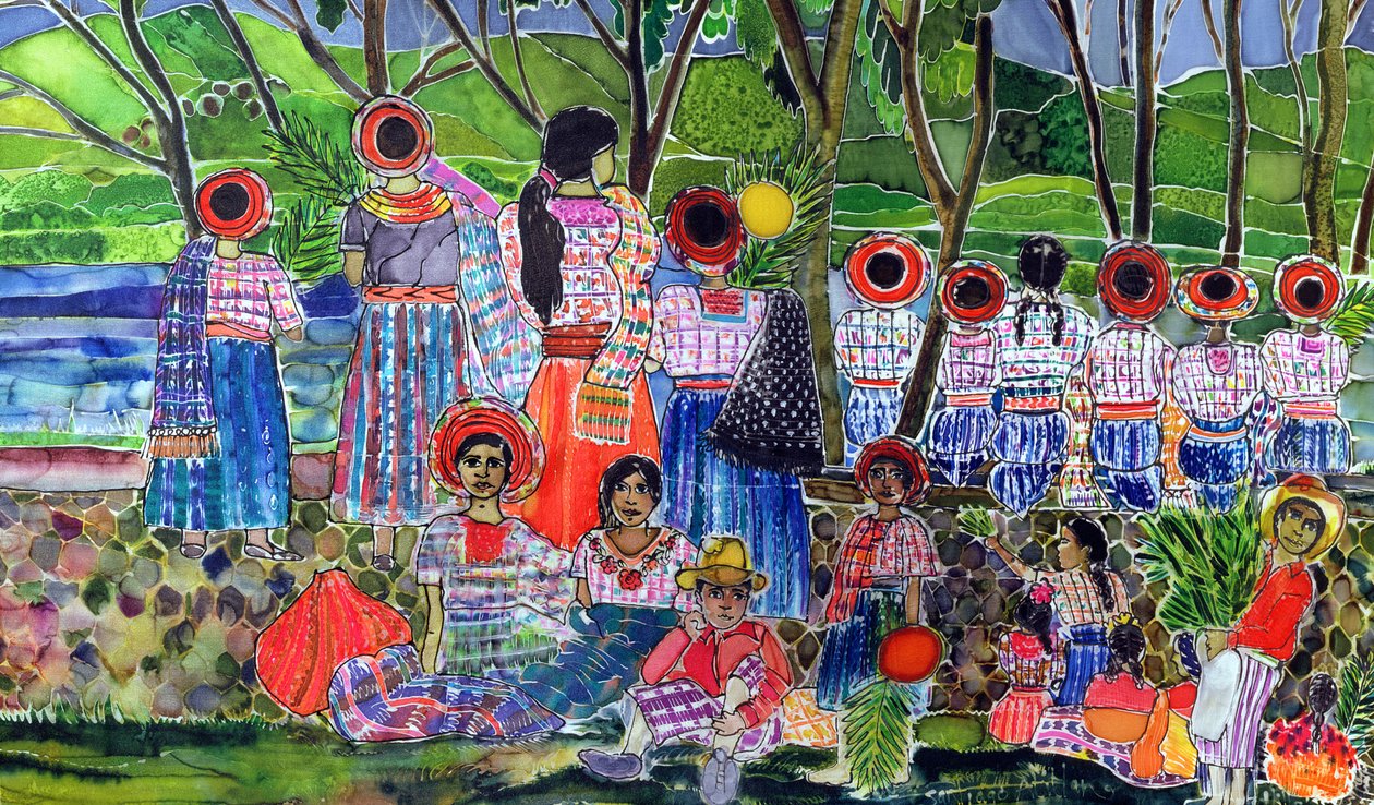 Jezioro Atitlan, 2005 (barwniki na jedwabiu) autorstwa Hilary Simon